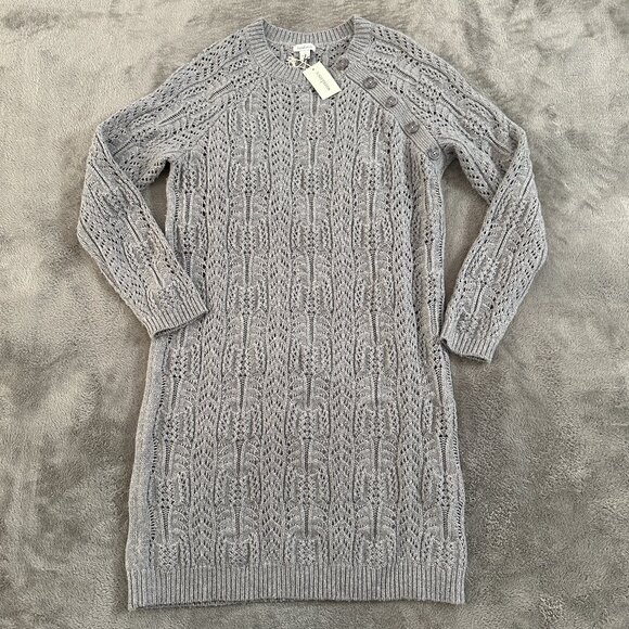 NWT Sundance Leah Mae Pointelle Sweater Dress Wool Blend SMALL Gray Long Sleeve - Picture 1 of 7
